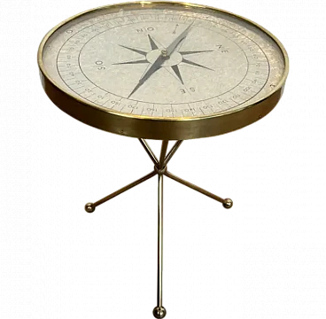 Tavolino rotondo in ottone Compass stile Jacques Adnet, anni '40