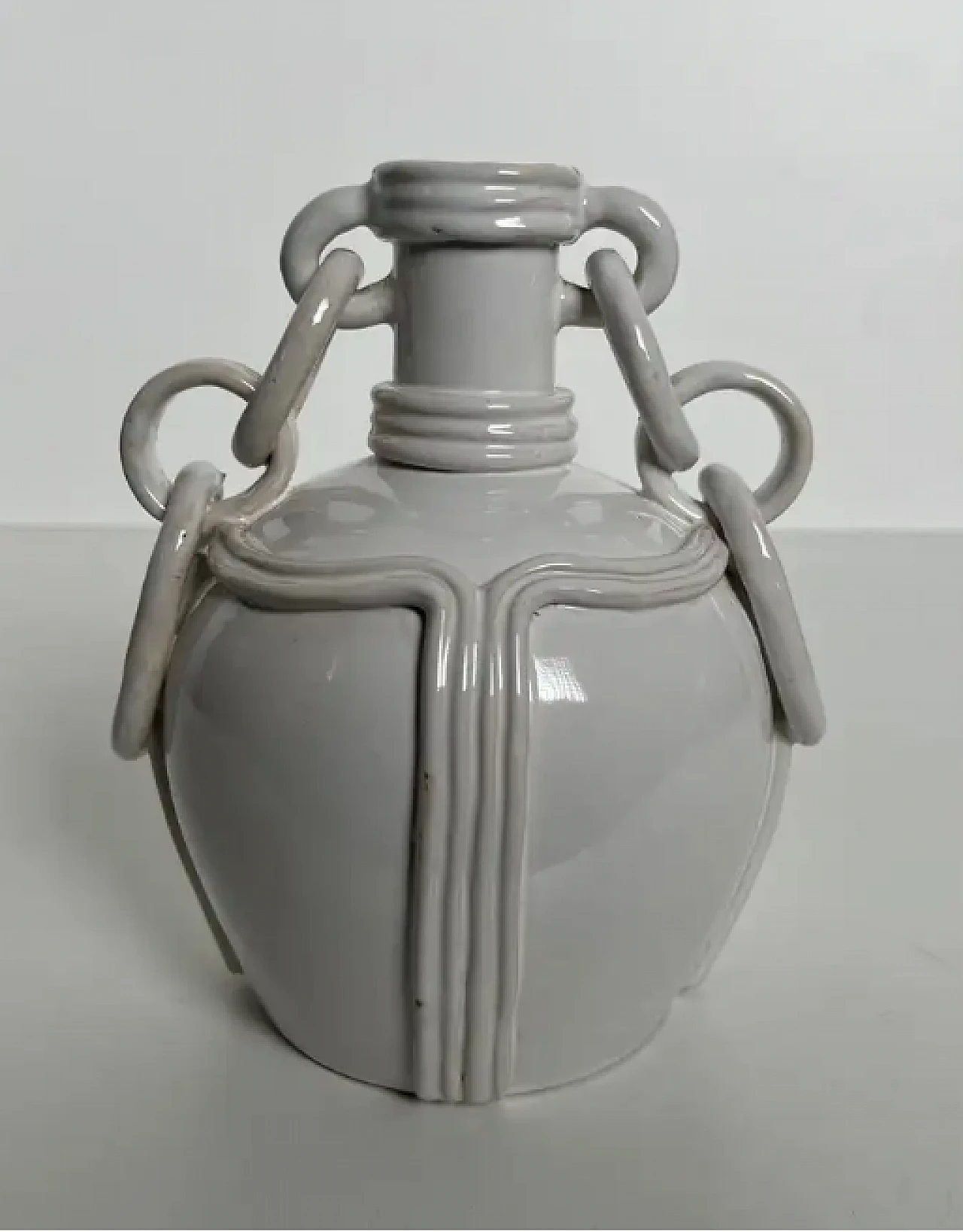 Vaso francese in ceramica con smalto bianco, anni '70 1