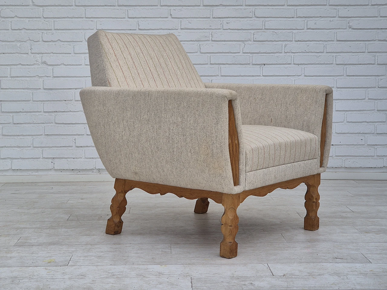 1970s, Danish lounge chair, furniture wool, oak wood, original conditi 1