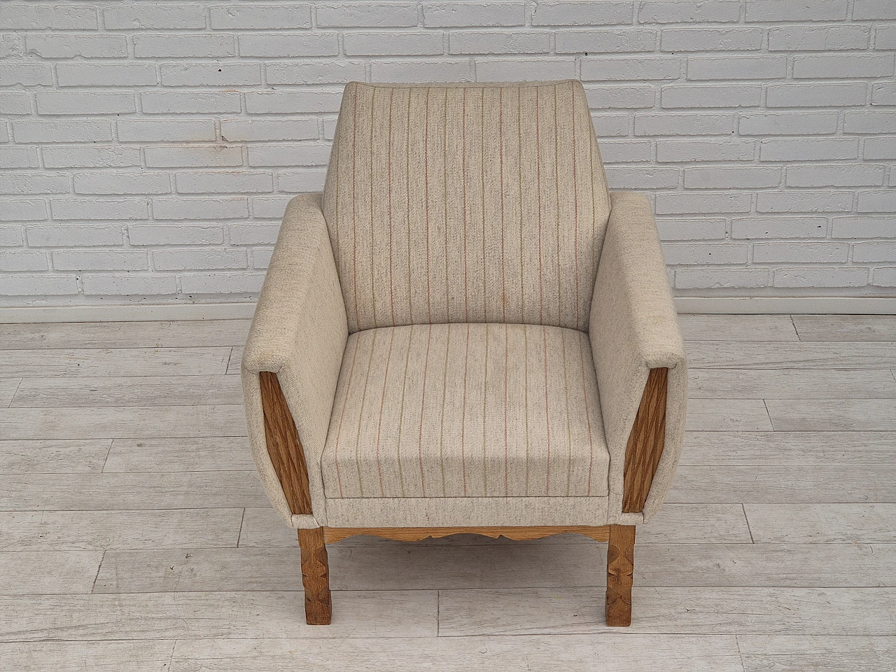 1970s, Danish lounge chair, furniture wool, oak wood, original conditi 6