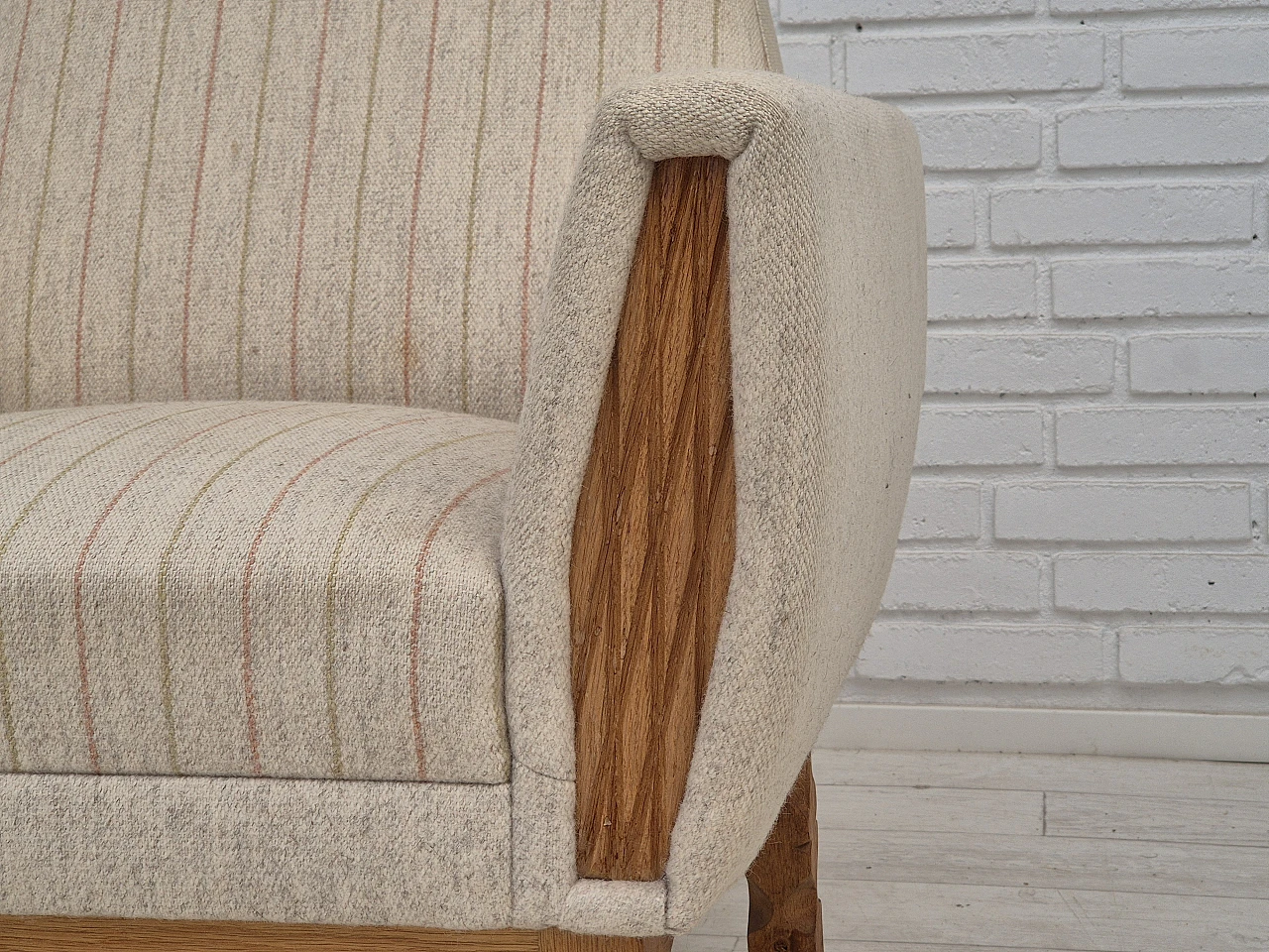 1970s, Danish lounge chair, furniture wool, oak wood, original conditi 7