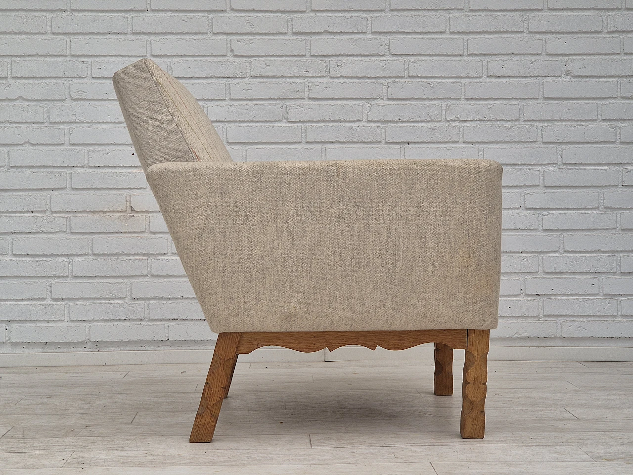 1970s, Danish lounge chair, furniture wool, oak wood, original conditi 8