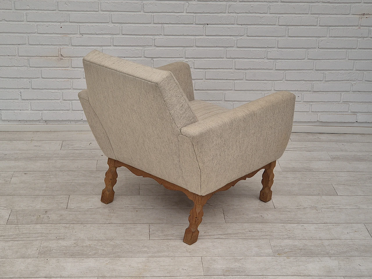 1970s, Danish lounge chair, furniture wool, oak wood, original conditi 10