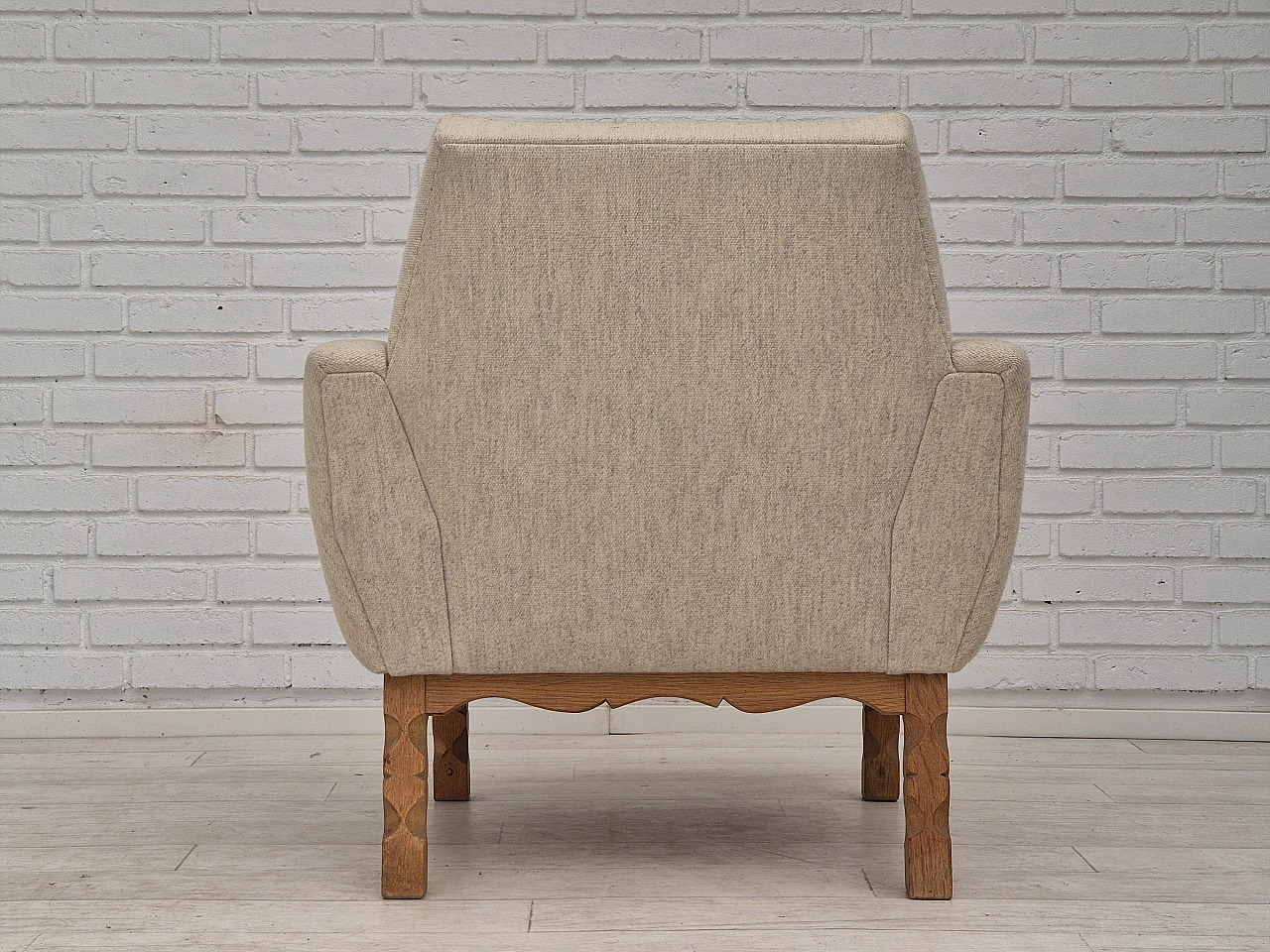 1970s, Danish lounge chair, furniture wool, oak wood, original conditi 11