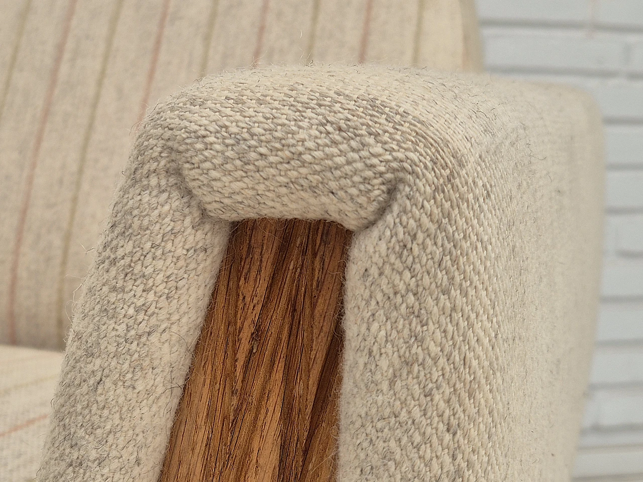 1970s, Danish lounge chair, furniture wool, oak wood, original conditi 13