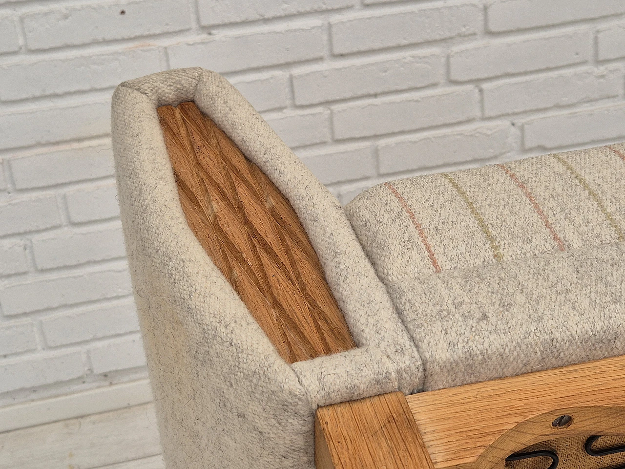 1970s, Danish lounge chair, furniture wool, oak wood, original conditi 16