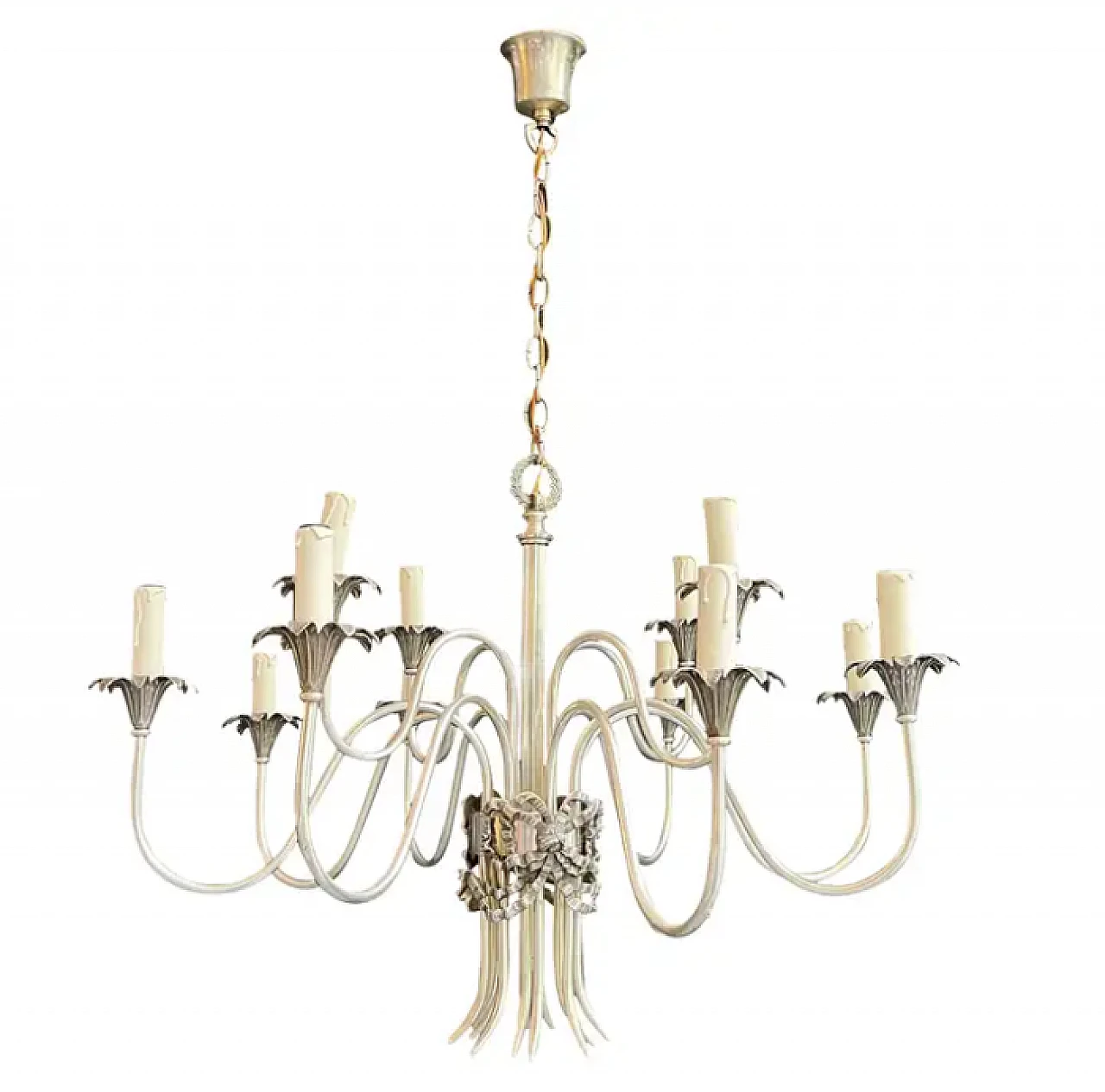 Silver-plated metal chandelier by Maison Charles, 1940s 1