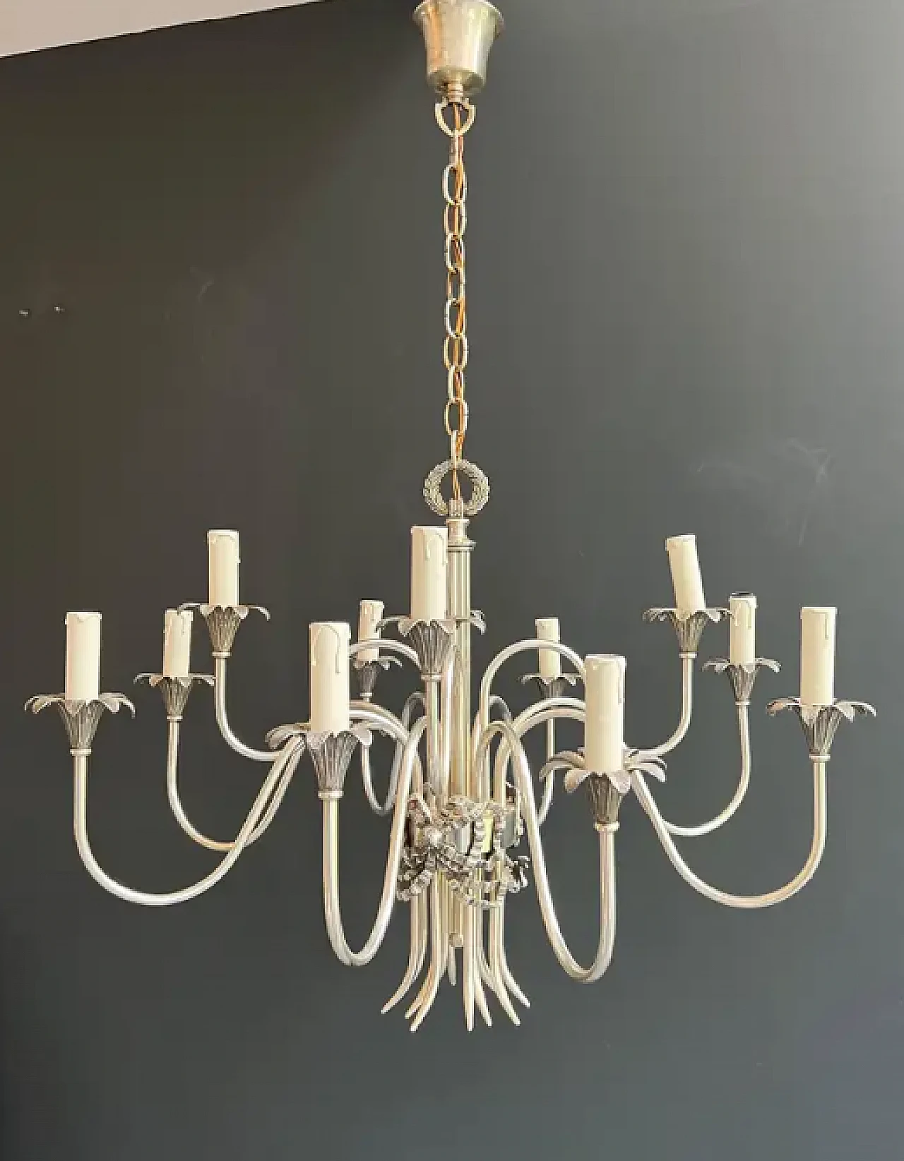 Silver-plated metal chandelier by Maison Charles, 1940s 2