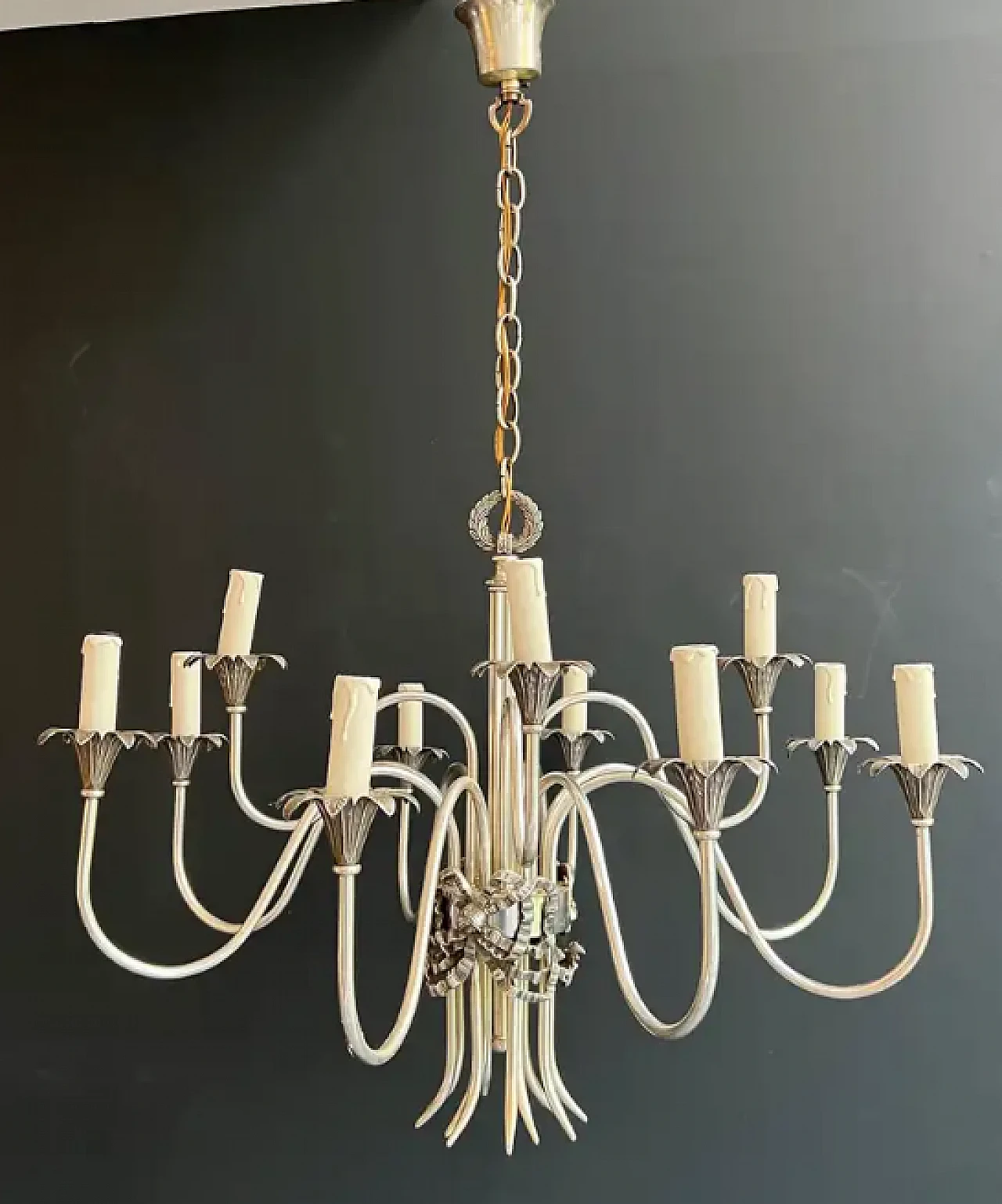 Silver-plated metal chandelier by Maison Charles, 1940s 3