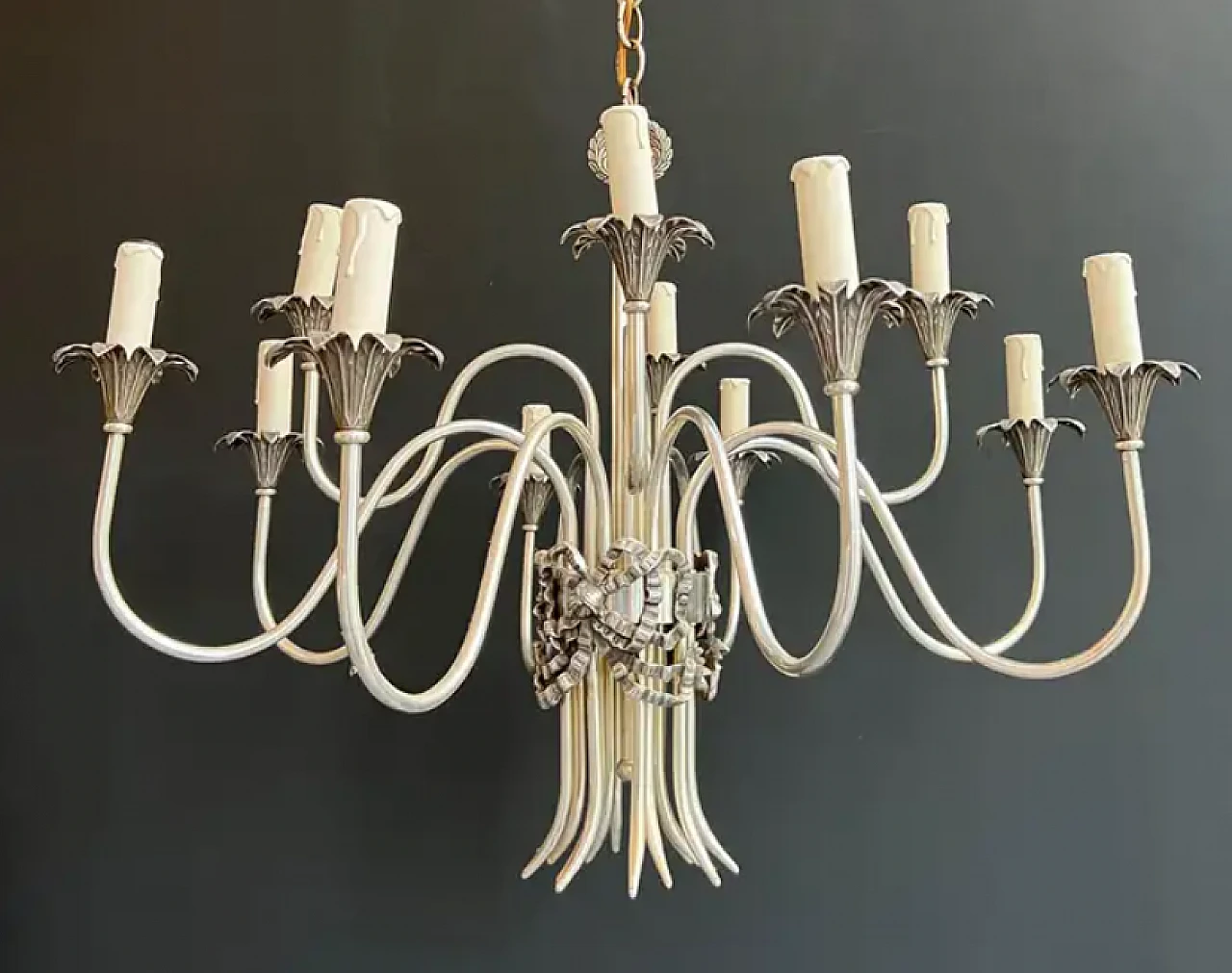 Silver-plated metal chandelier by Maison Charles, 1940s 4