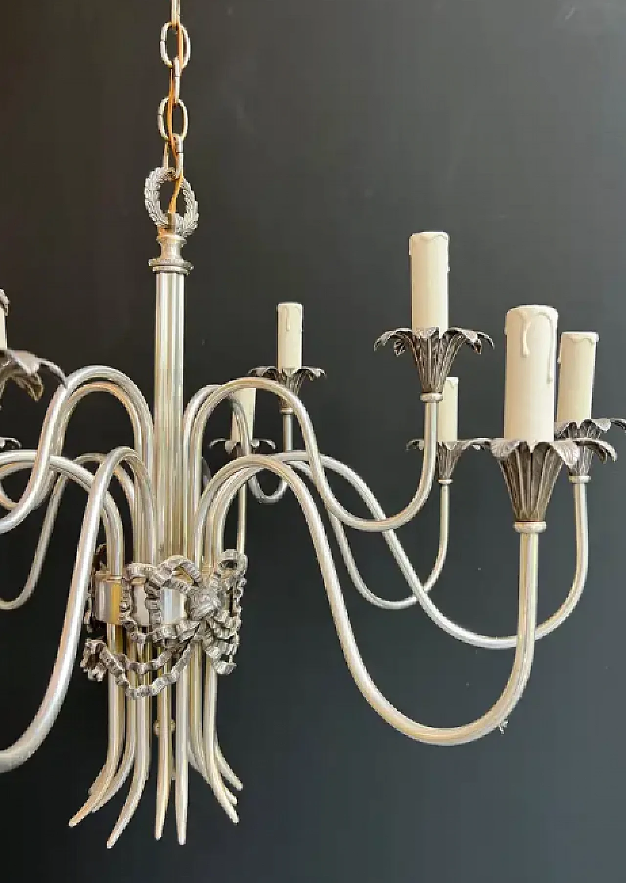 Silver-plated metal chandelier by Maison Charles, 1940s 5