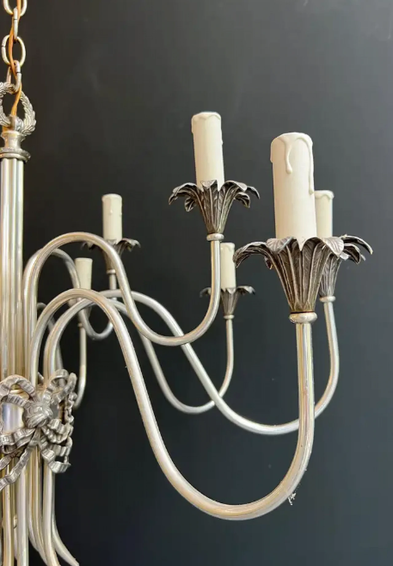 Silver-plated metal chandelier by Maison Charles, 1940s 6