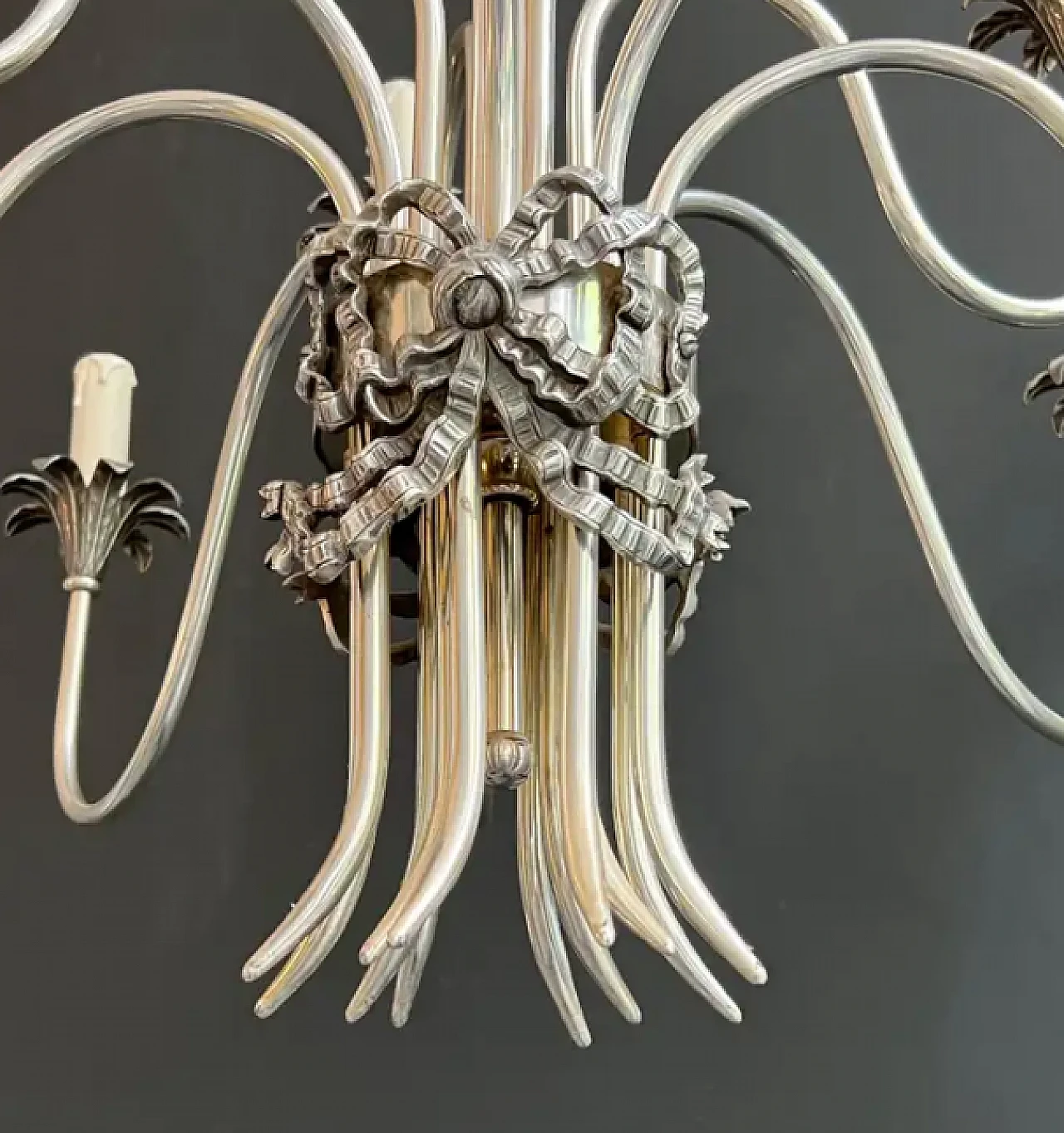 Silver-plated metal chandelier by Maison Charles, 1940s 8