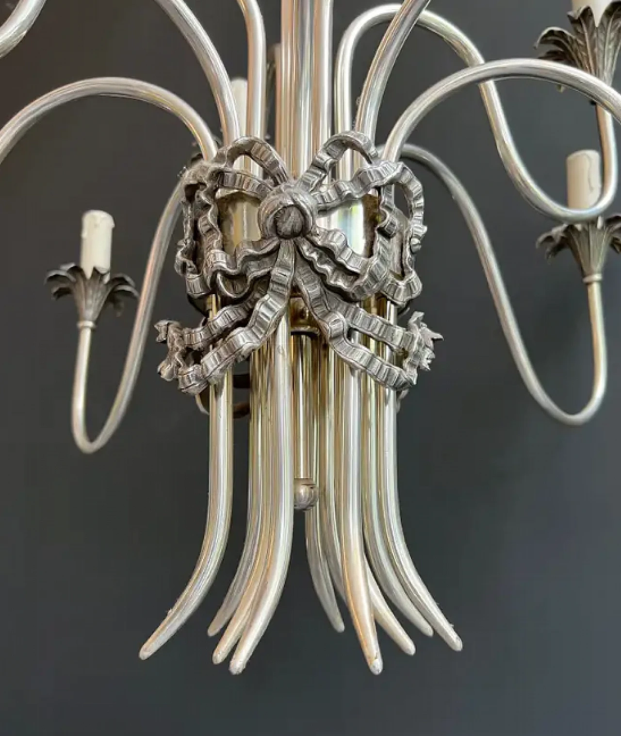 Silver-plated metal chandelier by Maison Charles, 1940s 11