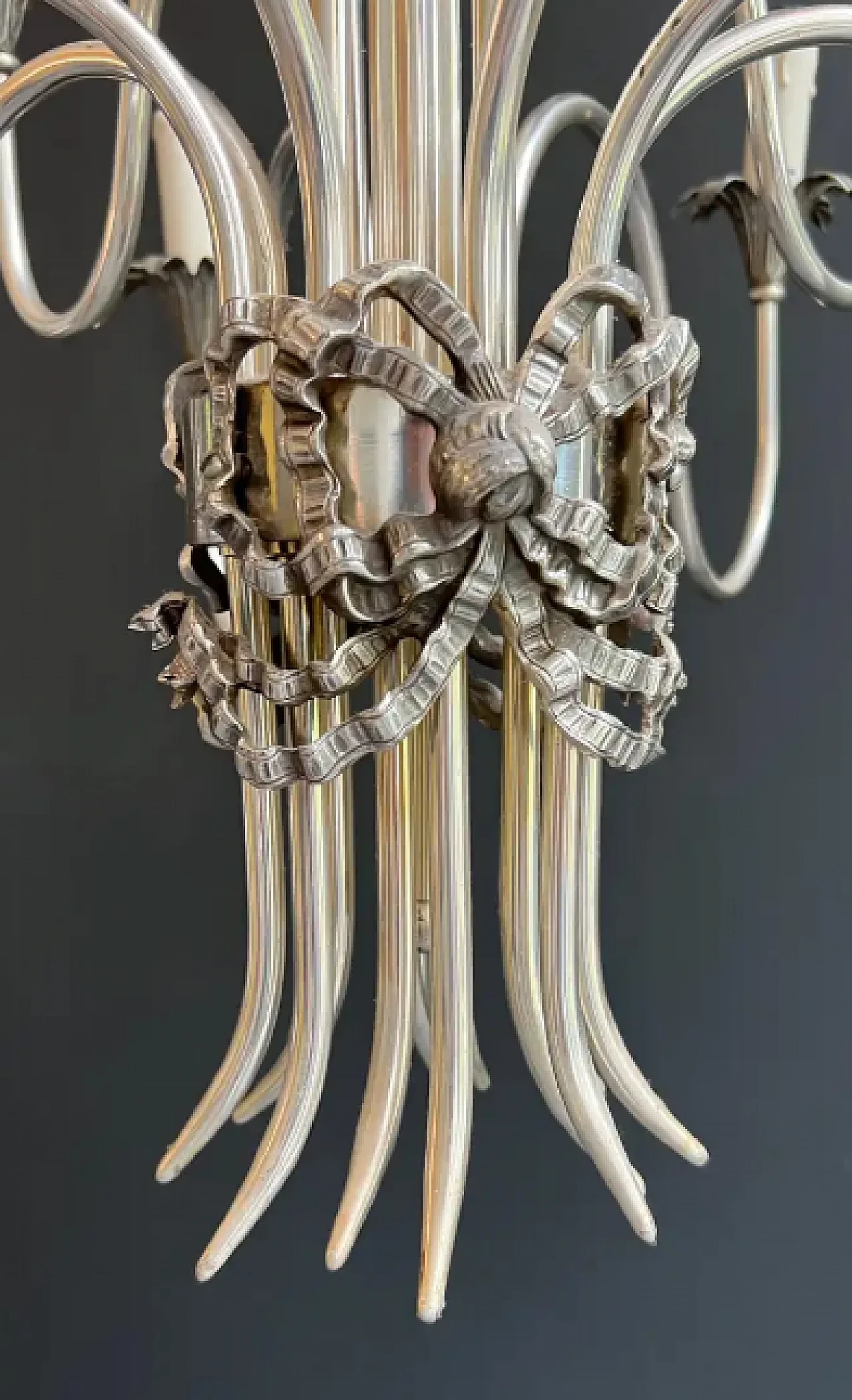 Silver-plated metal chandelier by Maison Charles, 1940s 12