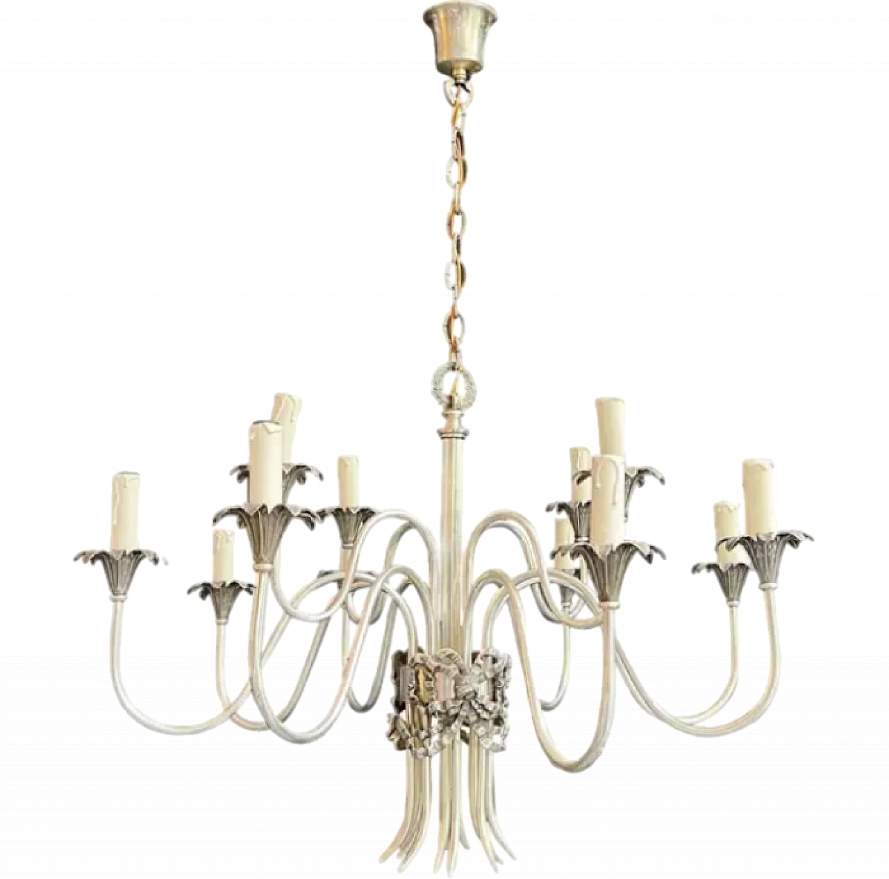 Lampadario in metallo argentato di Maison Charles, anni '40 13