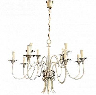 Lampadario in metallo argentato di Maison Charles, anni '40