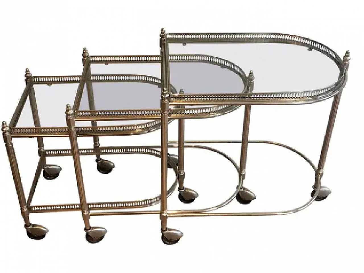 3 Silver-plated brass nesting trolleys by Maison Baguès, 1940s 1