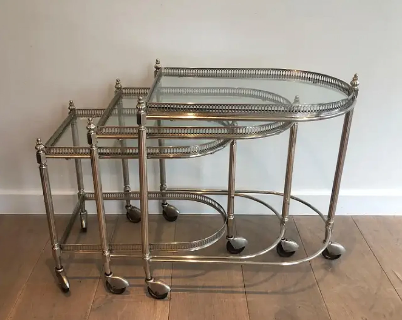 3 Silver-plated brass nesting trolleys by Maison Baguès, 1940s 2