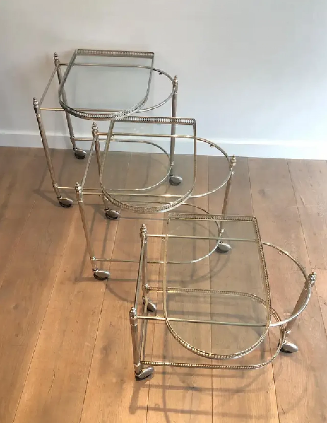 3 Silver-plated brass nesting trolleys by Maison Baguès, 1940s 3