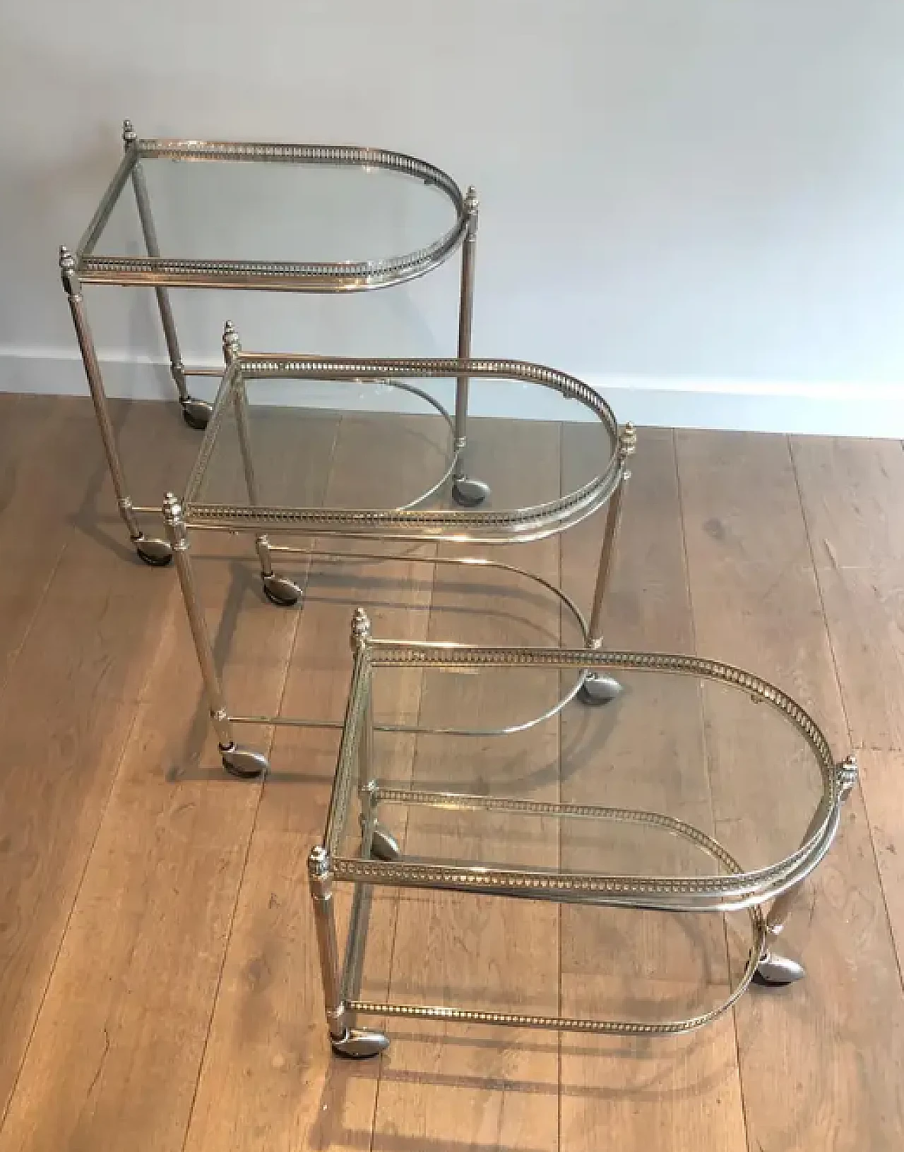 3 Silver-plated brass nesting trolleys by Maison Baguès, 1940s 4