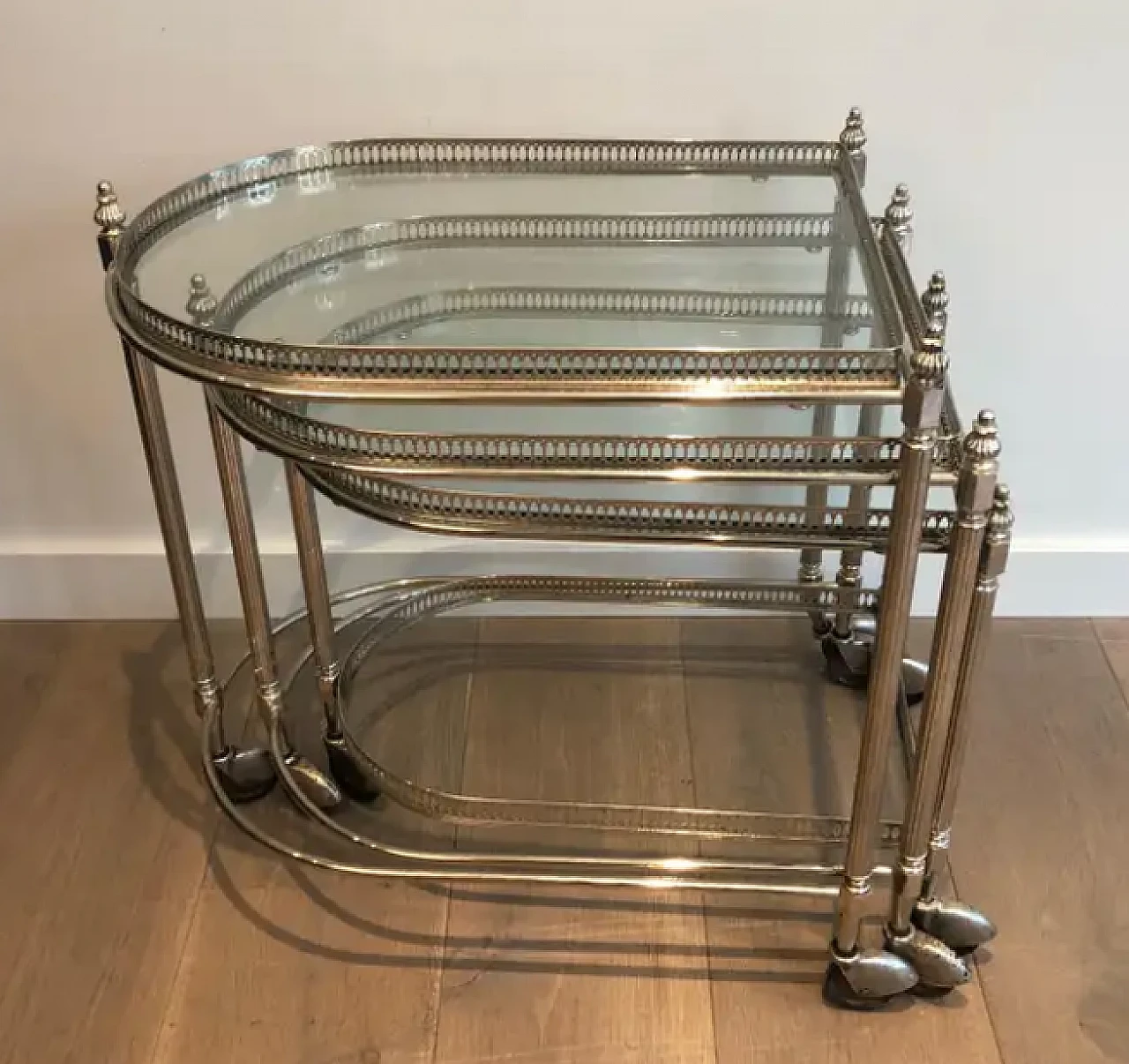 3 Silver-plated brass nesting trolleys by Maison Baguès, 1940s 10