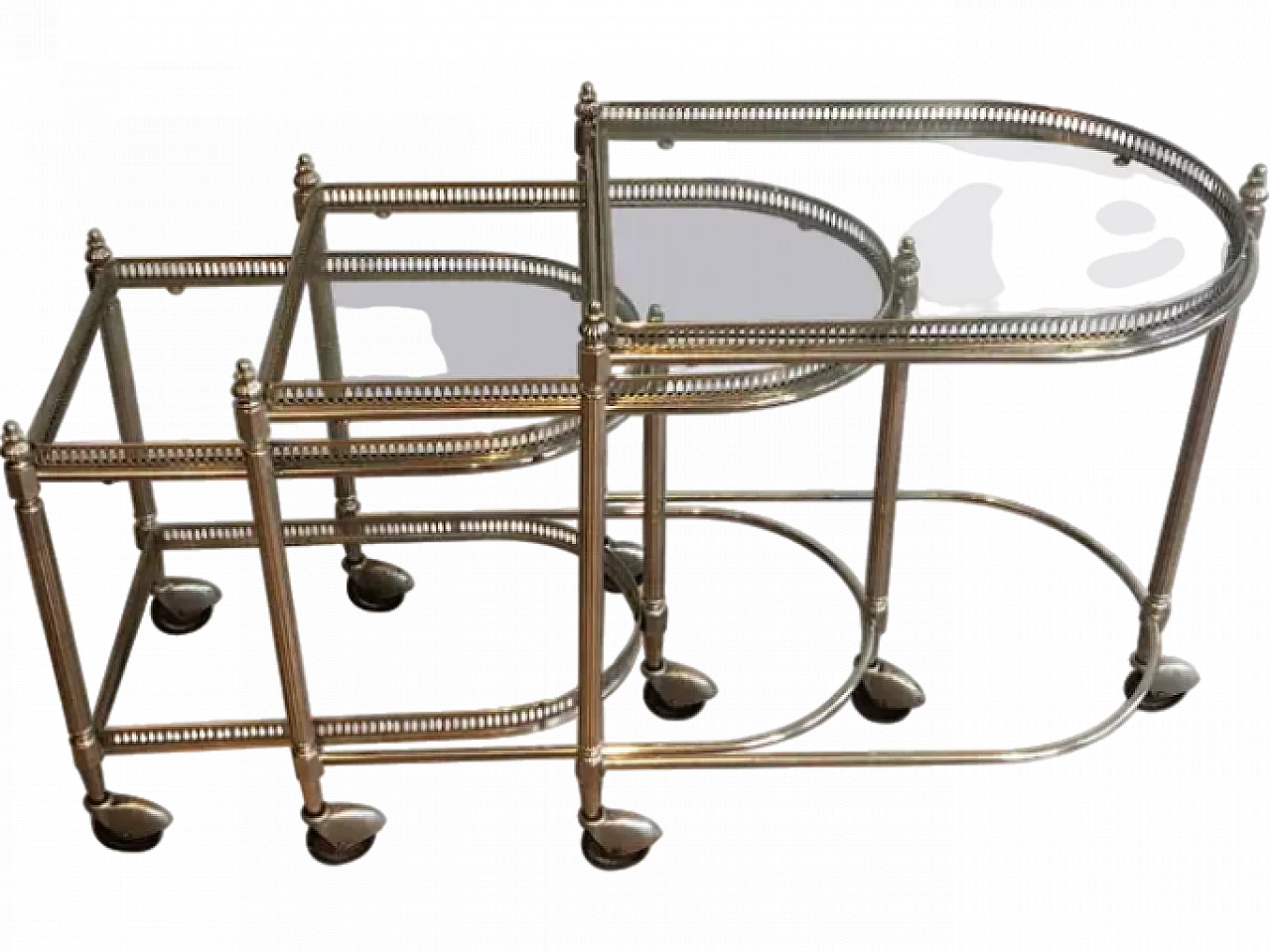 3 Silver-plated brass nesting trolleys by Maison Baguès, 1940s 12