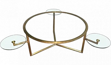 Gilded round coffee table with removable glass shelves, 1970s