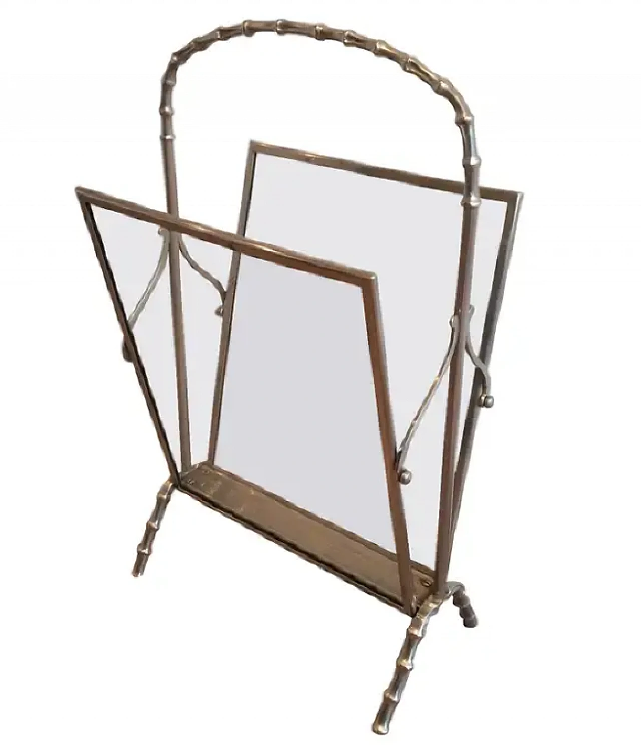 Maison Bagués faux-bamboo silvered bronze magazine rack, 1940s 1