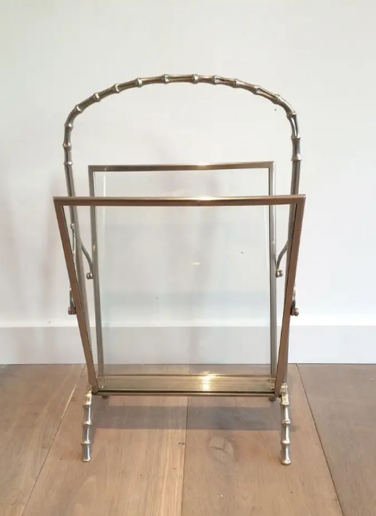 Maison Bagués faux-bamboo silvered bronze magazine rack, 1940s 2