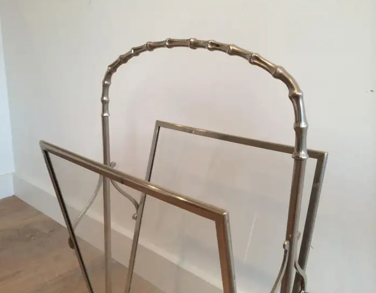 Maison Bagués faux-bamboo silvered bronze magazine rack, 1940s 4