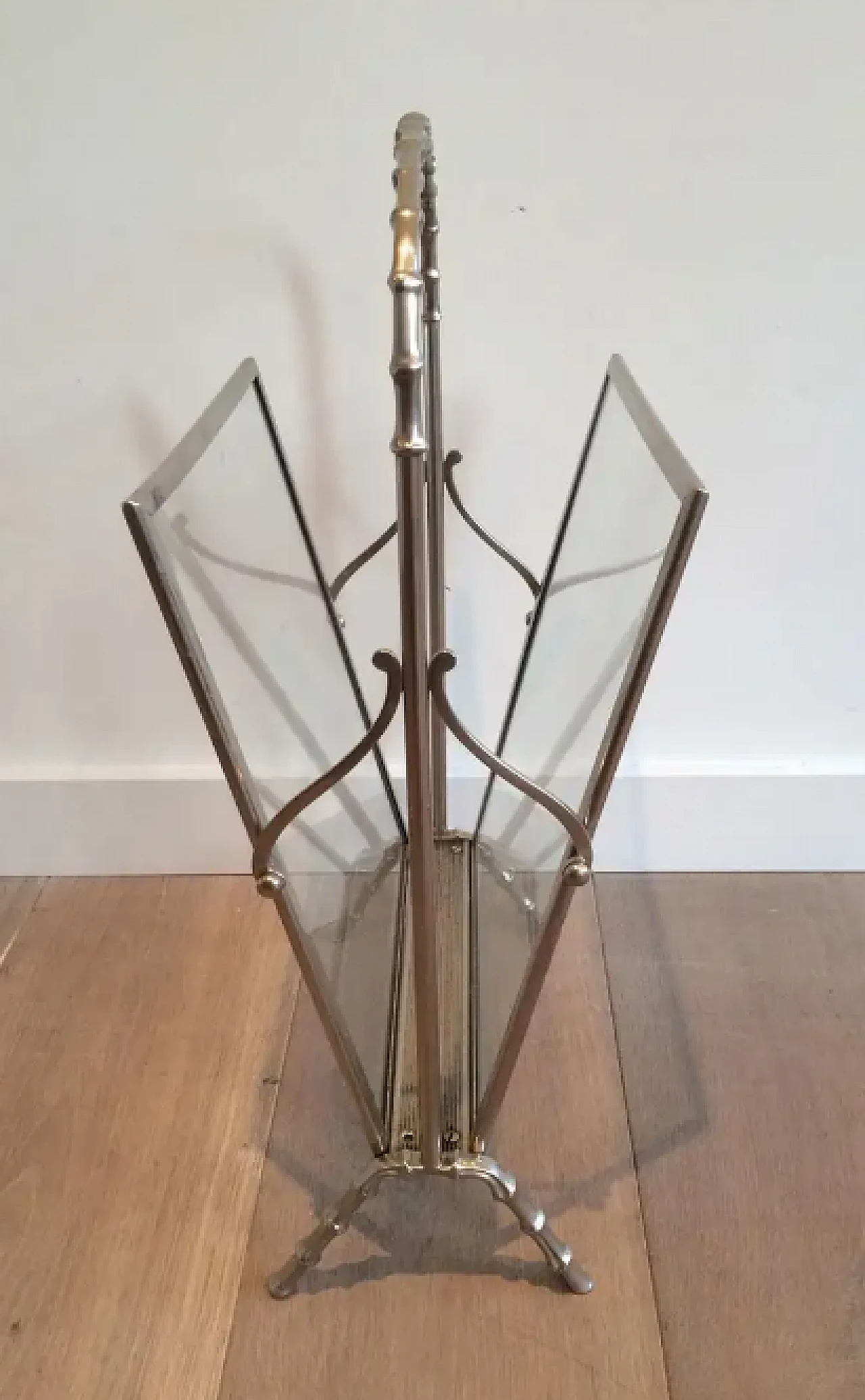 Maison Bagués faux-bamboo silvered bronze magazine rack, 1940s 5