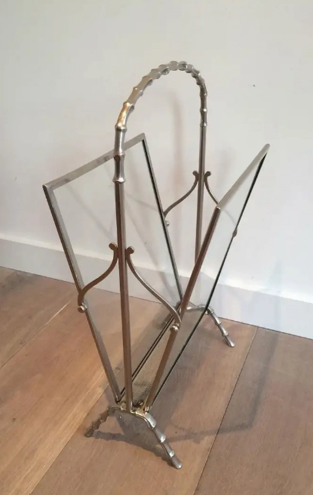 Maison Bagués faux-bamboo silvered bronze magazine rack, 1940s 6