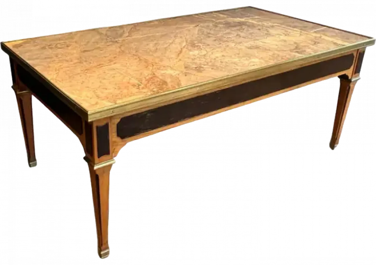 Patinated wood and brass coffee table with marble top, 1940s 14