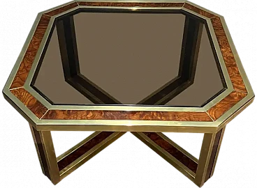 Walnut and brass octagonal coffee table, 1970s