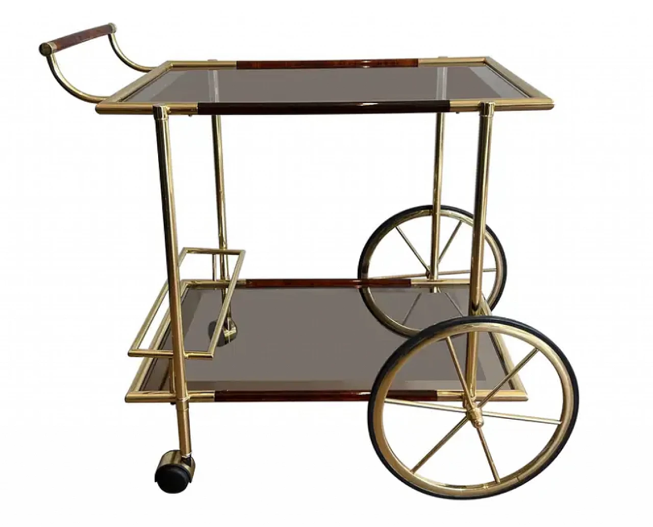 Carrello portabevande in ottone e celluloide arancio-rosso, anni '70 1