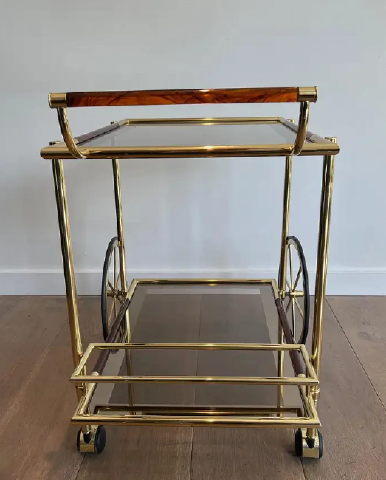 Brass and orange-red celluloid drinks trolley, 1970s 6