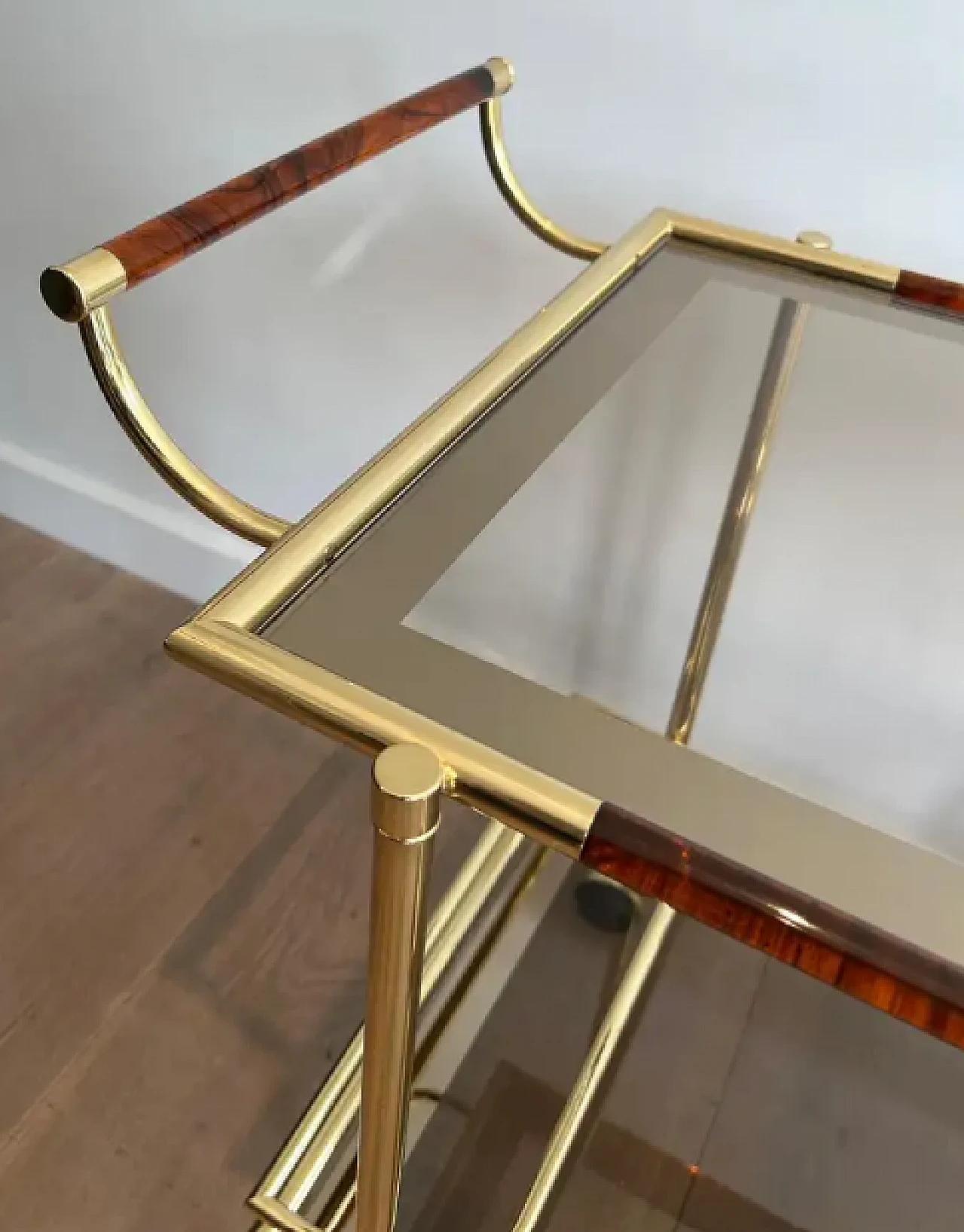 Brass and orange-red celluloid drinks trolley, 1970s 7