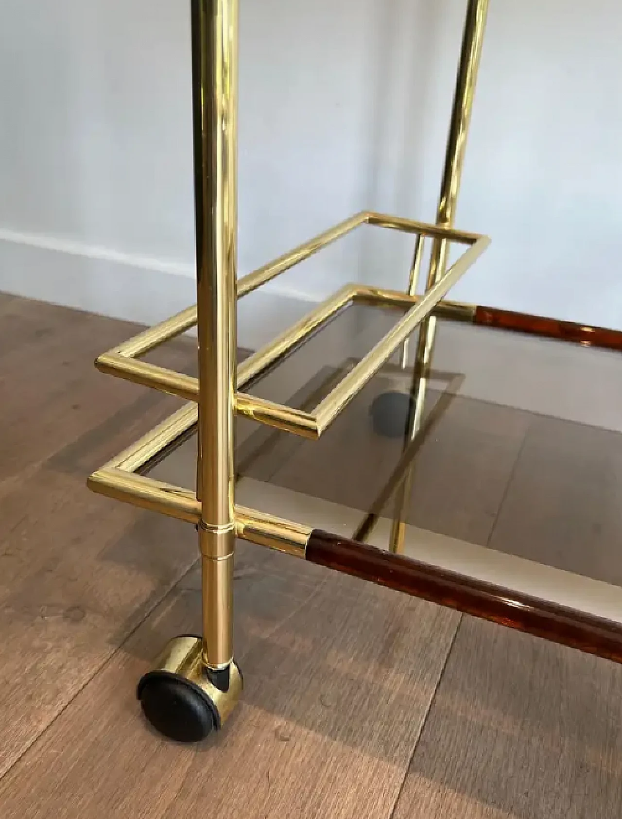 Brass and orange-red celluloid drinks trolley, 1970s 8