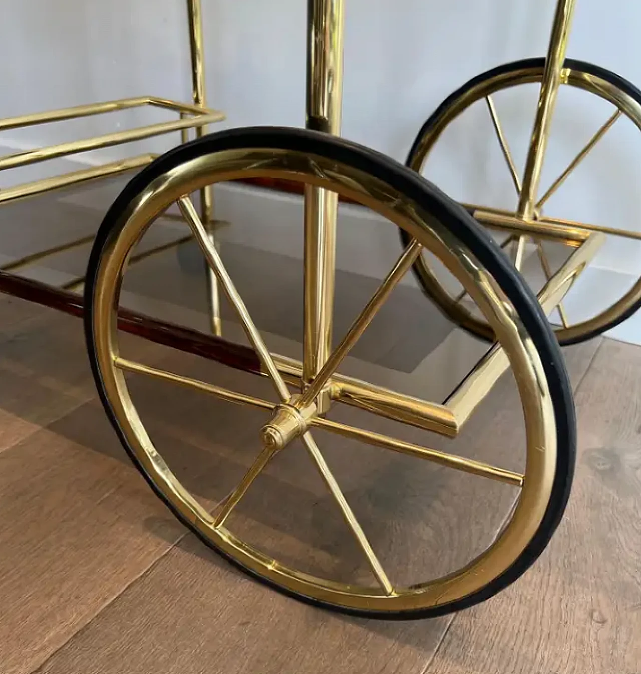 Brass and orange-red celluloid drinks trolley, 1970s 11