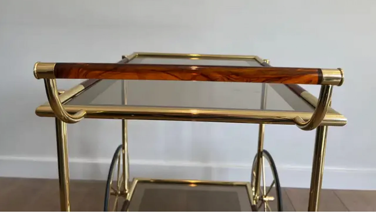 Brass and orange-red celluloid drinks trolley, 1970s 12