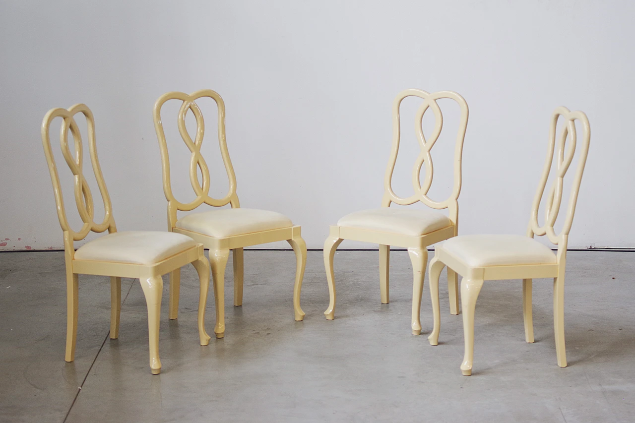 Set of 4 Mario Sabot Cream Lacquered Beech Wood Chairs with Upholstered Seats 3