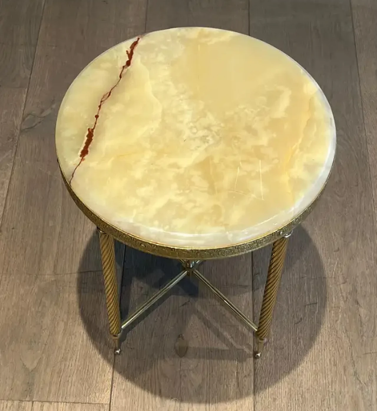 Pair of round brass coffee tables with onyx tops, 1940s 6