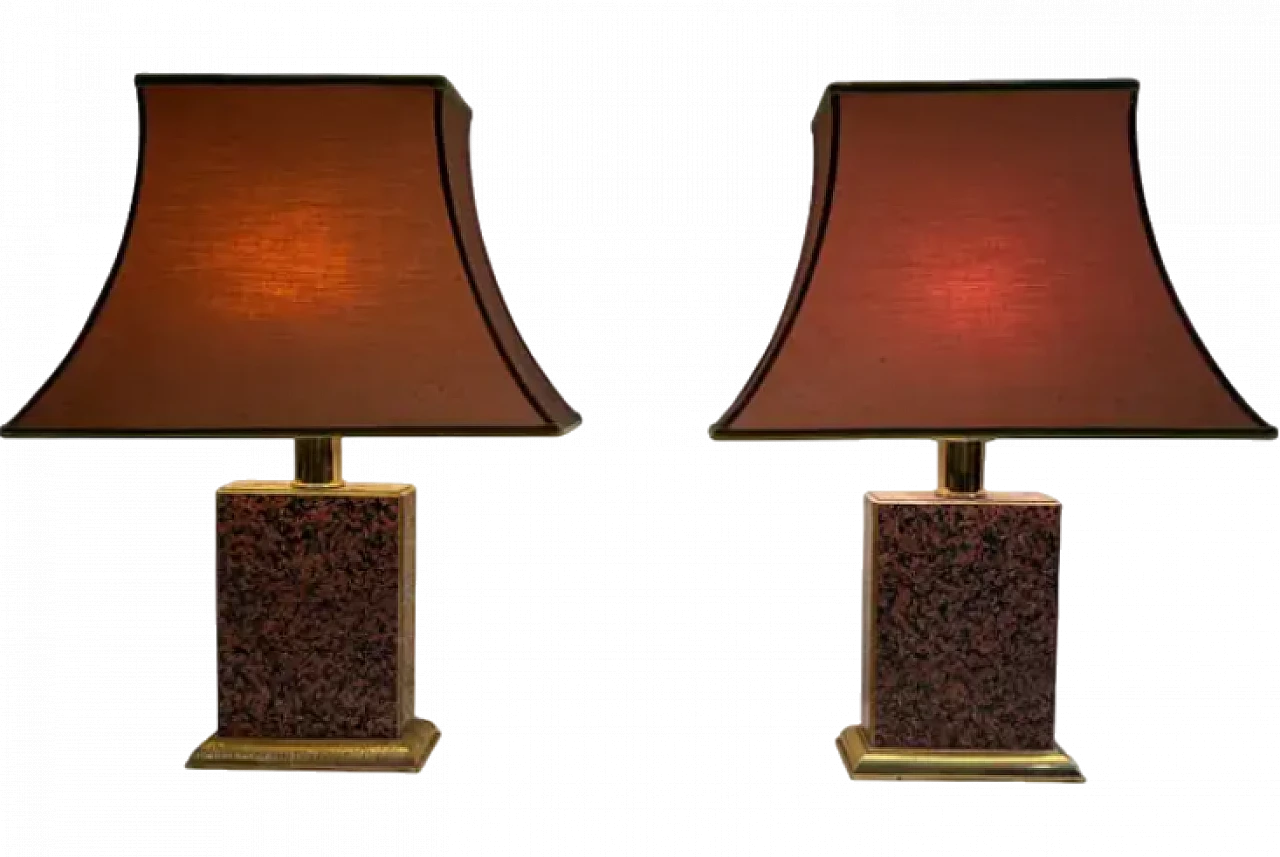 Pair of wood and metal lamps with pagoda lampshade, 1970s 8