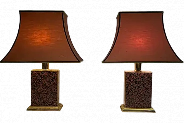 Pair of wood and metal lamps with pagoda lampshade, 1970s