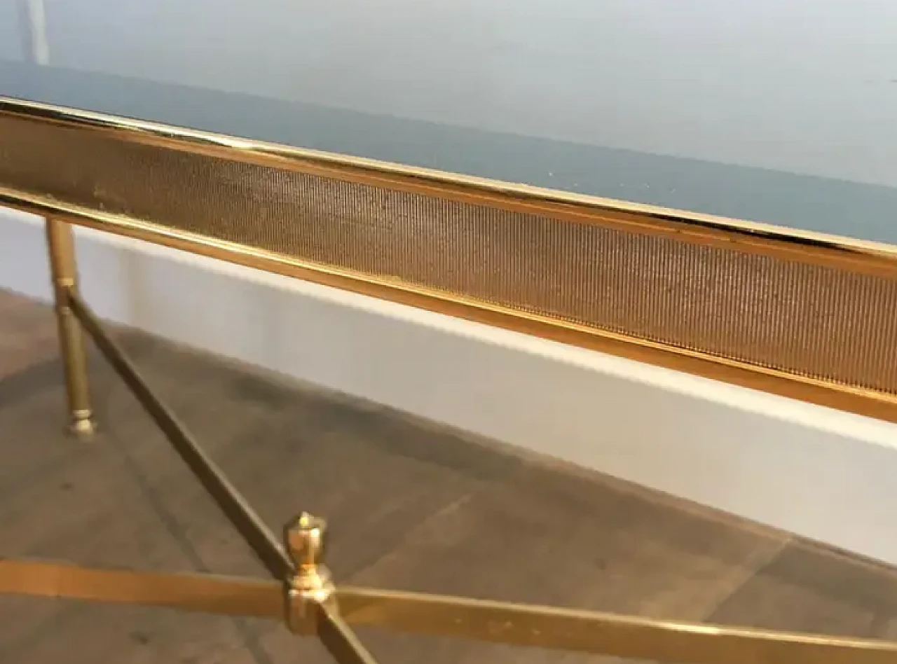 Gilded metal coffee table with bluish glass top, 1940s 8