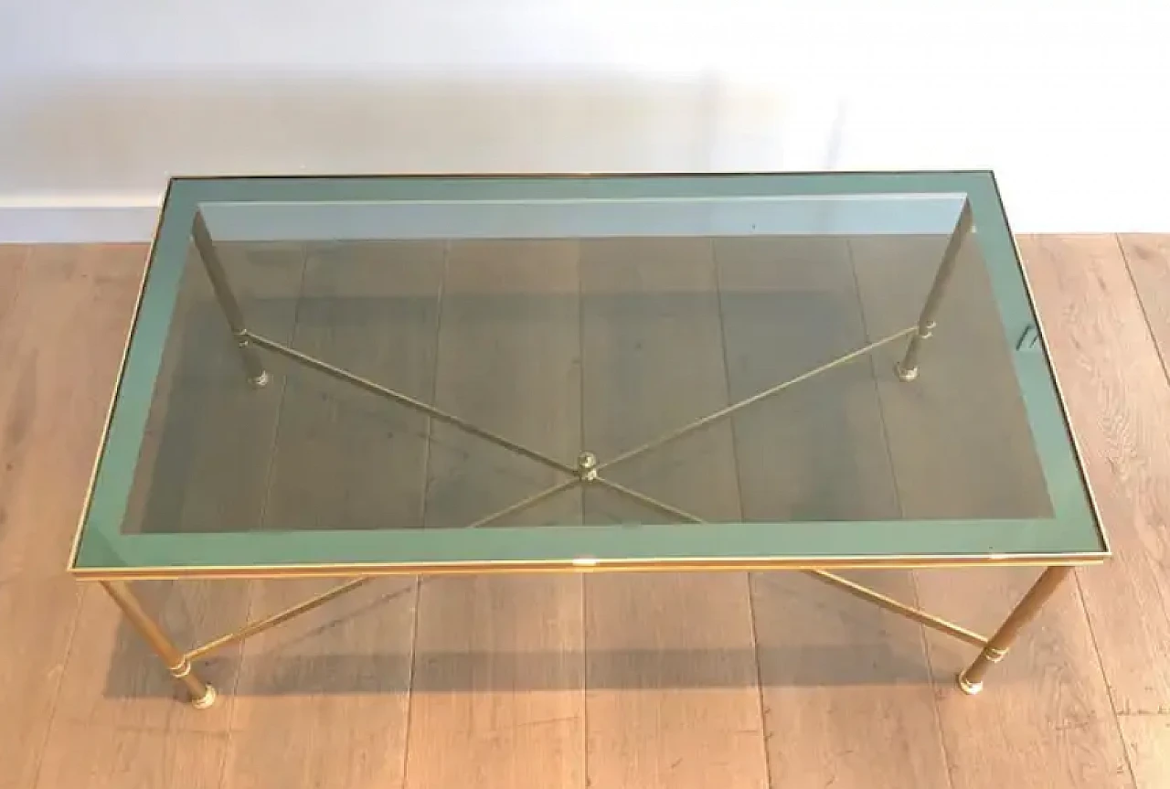 Gilded metal coffee table with bluish glass top, 1940s 13