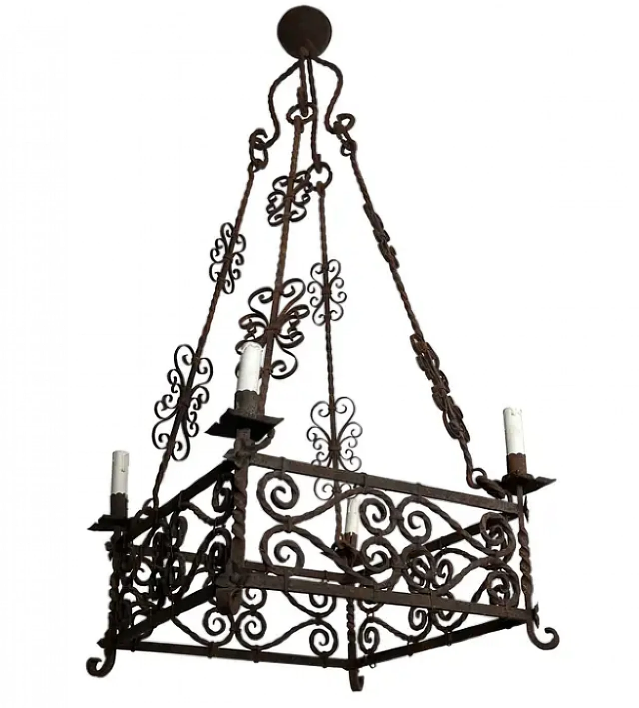 Wrought iron chandelier with 8 arms in the gothic style, 1950s 1