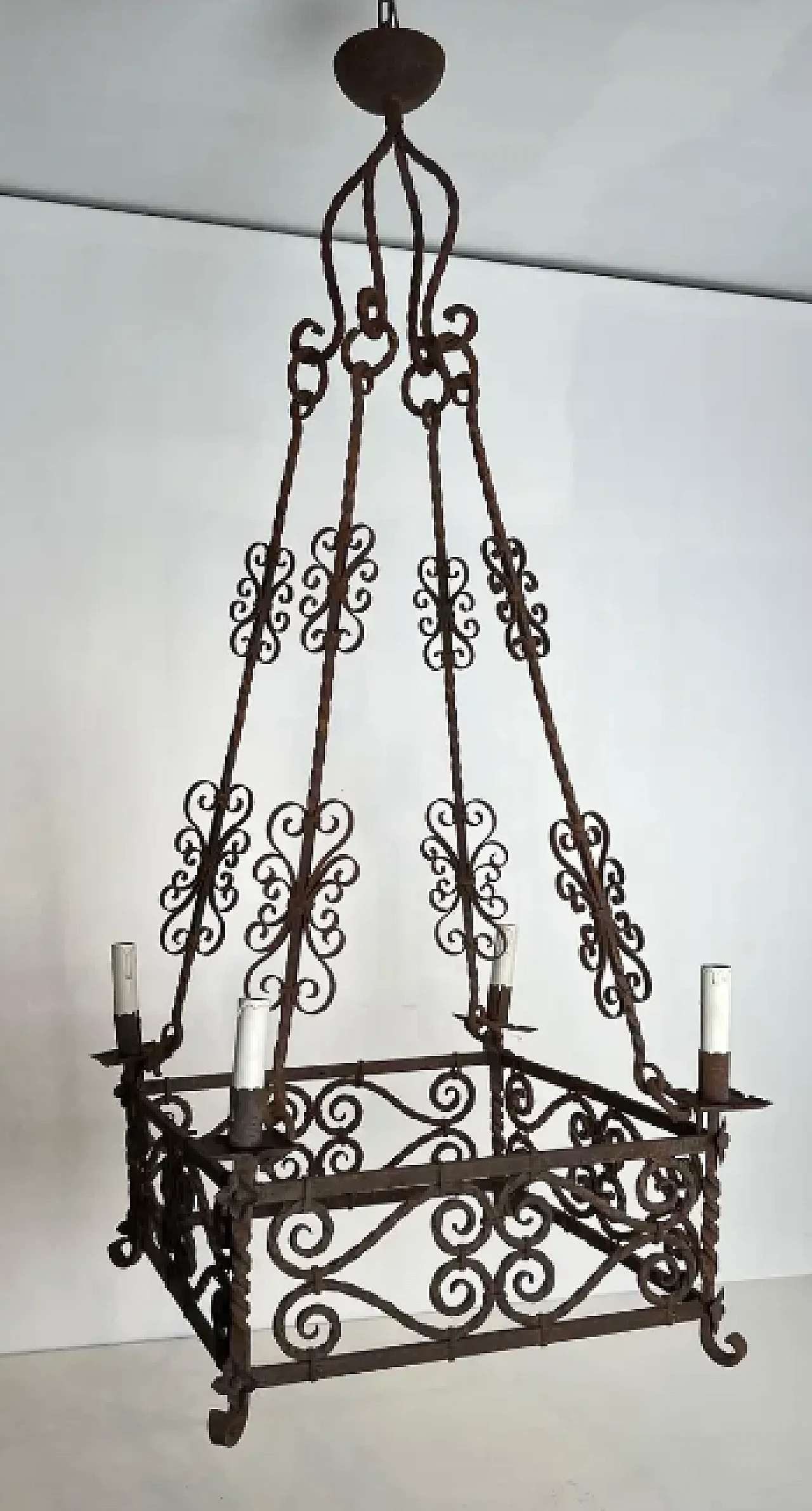 Wrought iron chandelier with 8 arms in the gothic style, 1950s 2