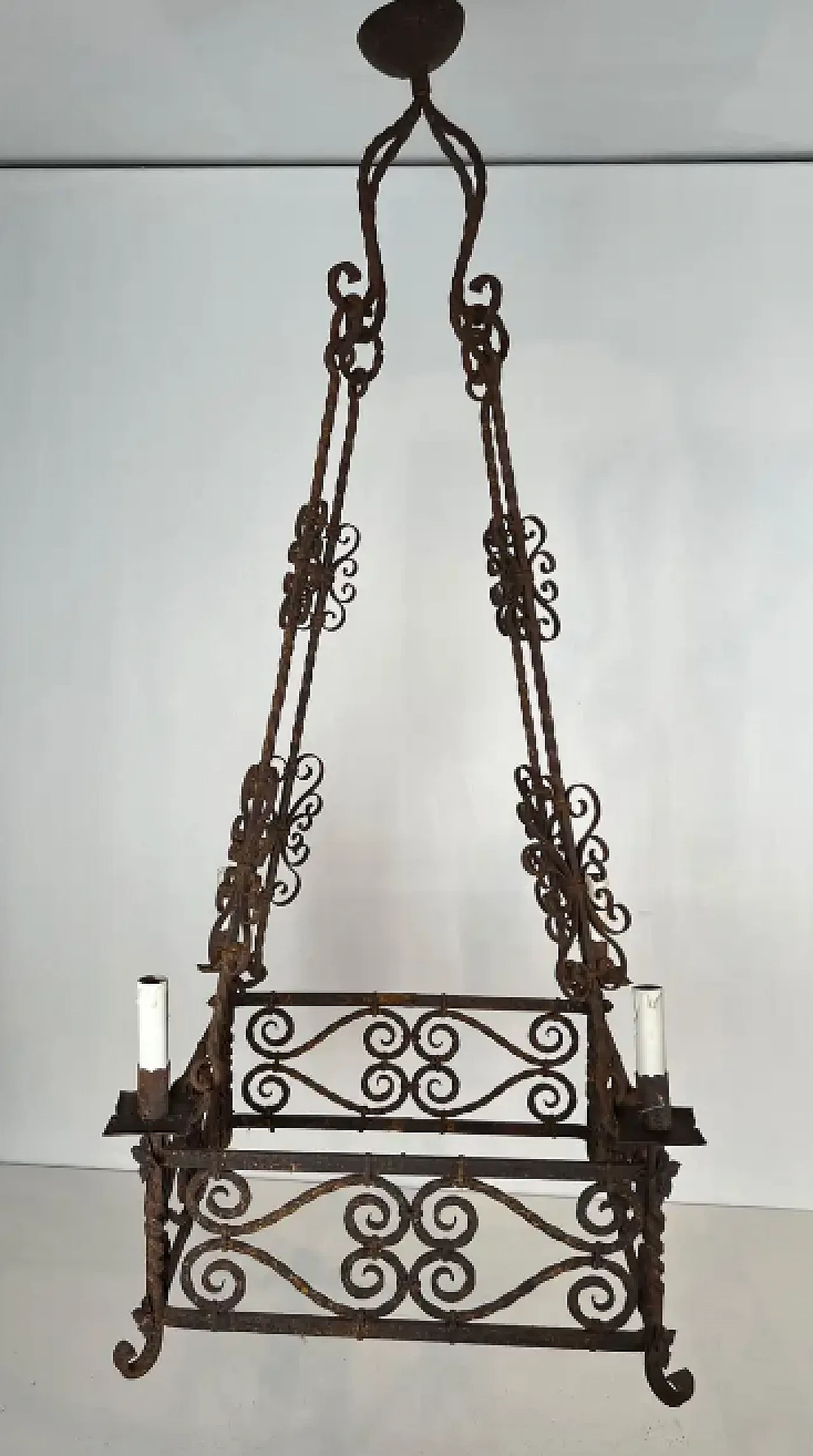 Wrought iron chandelier with 8 arms in the gothic style, 1950s 3